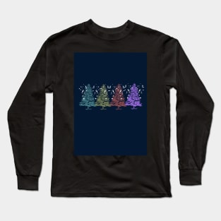 Navy blue christmas spruce tree print Long Sleeve T-Shirt